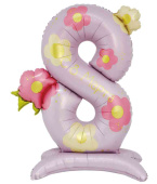 Шар 40", фольга 8 Марта. Цифра 8 на подставке. Нежные цветы