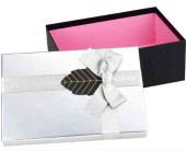 Коробка Прямоугольник 21х14х8см Серебристо-чёрная С бантом Миленд