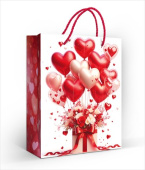 Пакет бумажный M 18х23см Шарики-сердечки и подарок Праздник