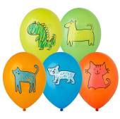 Шар латекс с рисунком 14" Bb пастель С ДР Тебя Зверюшки (50шт)